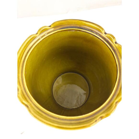 California Pottery Cookie Jar 2004 Mustard Yellow Embossed Fruit VTG Kitchen - Picture 15 of 16